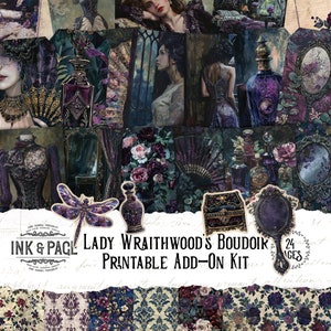 Kit imprimable complémentaire Boudoir de Lady Wraithwood Journal indésirable gothique Pack éphémères victorien en téléchargement numérique Roses vintage mystérieuses ornées de bijoux