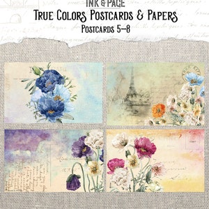 True Colors Postcards Printable, Rainbow Floral, Junk Journal Ephemera ...