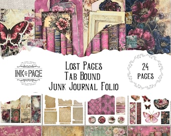 Lost Pages Tab Bound Junk Journal Folio Kit Grungy Victorian Rose Secret Library Ephemera Dark Academia Paper Craft Project Digital Download
