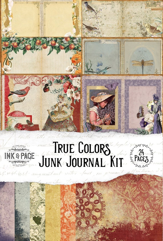 True Colors Rainbow Junk Journal Printable Kit, Vintage Ephemera, Digital Download, Summer Scrapbook, Pride Celebration, Boho, Poppies