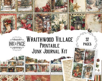 Wraithwood Village Junk Journal Printable Kit Vintage Christmas Digital Download Holiday Scrapbook Paper Craft Victorian December Journal