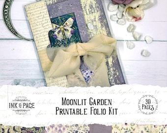 Moonlit Garden Folio Printable Junk Journal Ephemera Celestial Digital Download Pockets Magical Loaded Folder Scrapbook Paper Crafts Witchy