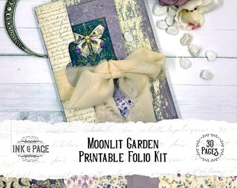 Moonlit Garden Folio Printable Junk Journal Ephemera Celestial Digital Download Pockets Magical Loaded Folder Scrapbook Paper Crafts Witchy