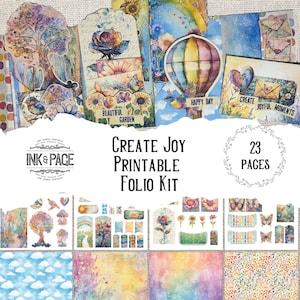 Kit de folio imprimible Create Joy, técnica mixta de arcoíris, descarga digital, suministros para diarios basura caprichosos, manualidades mágicas con papel, álbumes de recortes, efímeras
