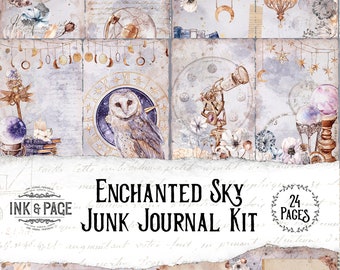 Enchanted Sky Printable Junk Journal Kit, Moon and Stars, Vintage Ephemera Pack, Celestial, Lunar, Witchy, Dark Academia, Digital Download