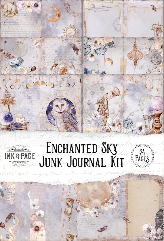 Enchanted Sky Printable Junk Journal Kit, Moon and Stars, Vintage Ephemera Pack, Celestial, Lunar, Witchy, Dark Academia, Digital Download