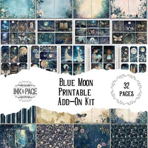 Blue Moon Printable Ephemera Add-On Junk Journal Kit Dark Forest Witch Magic Grimoire Wild Magic Tag Lunar ATC Enchanted Woodland Papercraft