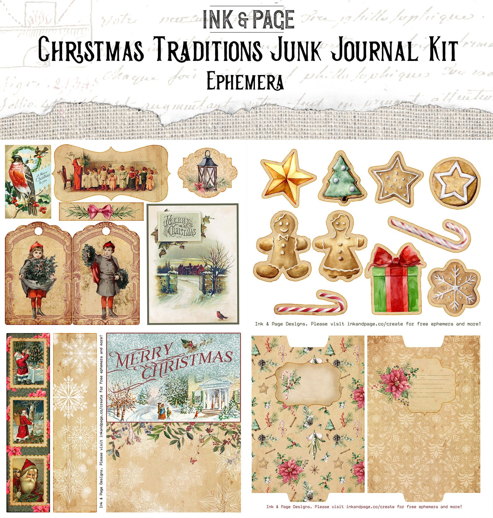 Vintage Christmas Printable Junk Journal Kit, Journaling Cards, Digital ...