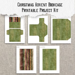 Utskrivbart kit för adventsbokhylla | Miniboklådor | Vintage julbibliotek | Skräpjournal och papperspysselprojekt bild 3