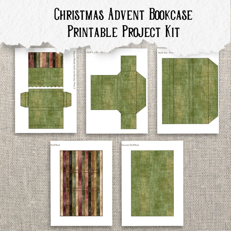 Utskrivbart kit för adventsbokhylla | Miniboklådor | Vintage julbibliotek | Skräpjournal och papperspysselprojekt bild 3