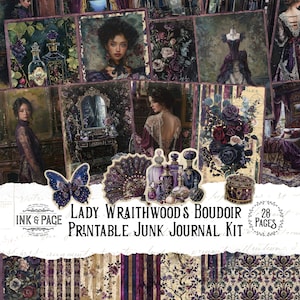 Boudoir Junk Journal de Lady Wraithwood Kit imprimible Victorian Gothic Digital Descargar Dark Fantasy Paper Scrapbook Elegante Ephemera Romance