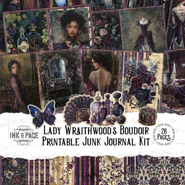 Lady Wraithwood's Boudoir Junk Journal Printable Kit Victorian Gothic Digital Download Dark Fantasy Paper Scrapbook Elegant Ephemera Romance