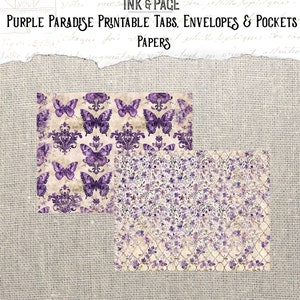 Purple Paradise Printable Ephemera Pockets Junk Journal Vintage Lavender Digital Envelopes Violet Scrapbook Rainbow Paper Wildflower Garden imagem 6