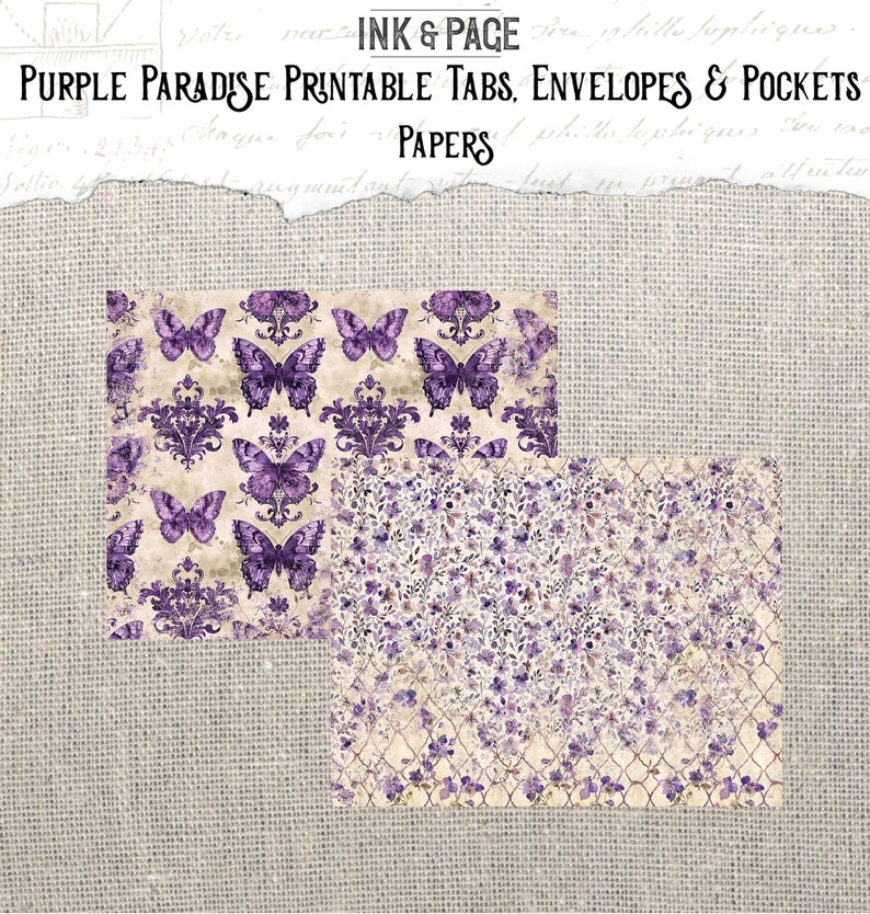 Purple Paradise Printable Ephemera Pockets Junk Journal Vintage Lavender Digital Envelopes Violet Scrapbook Rainbow Paper Wildflower Garden imagen 6