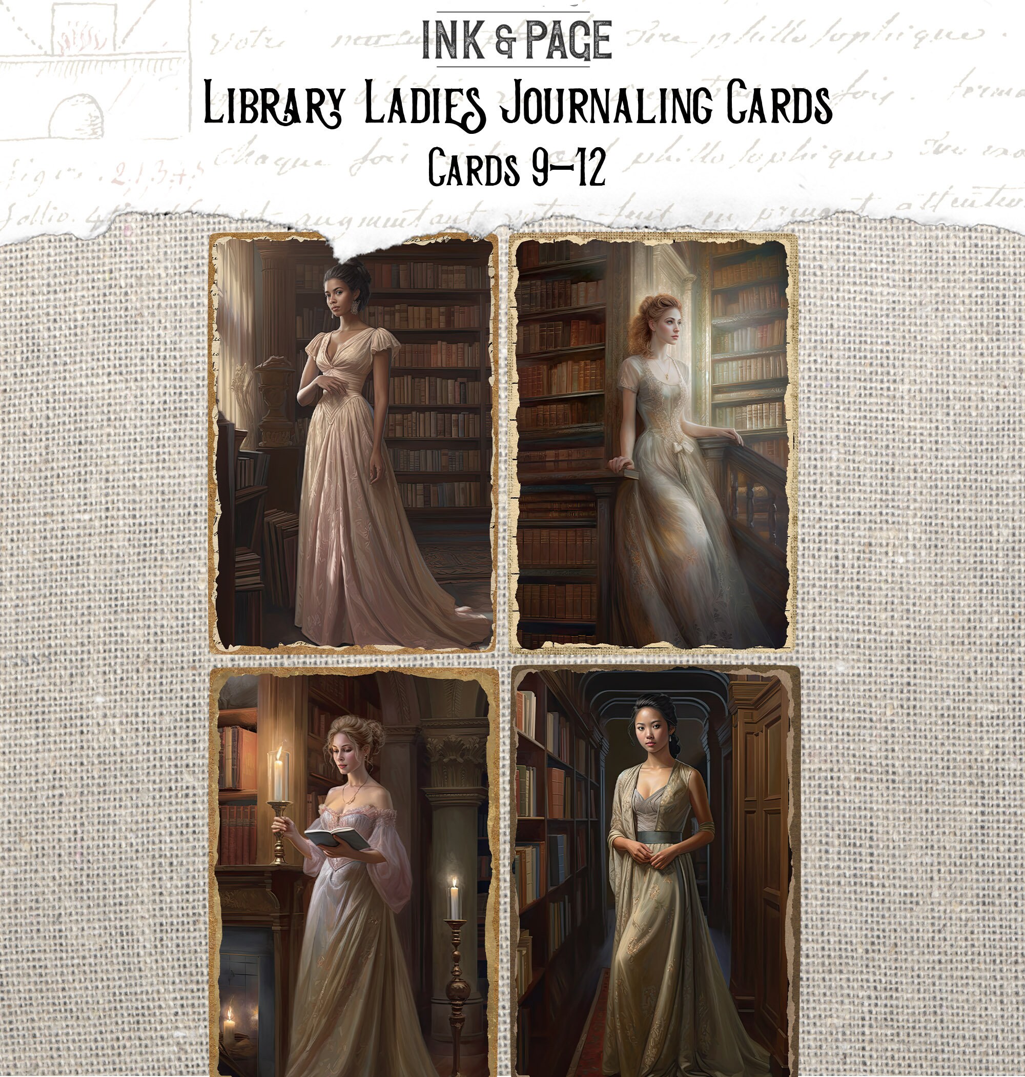 Library Ladies Printable Journal Cards Junk Journaling Ephemera Dark ...