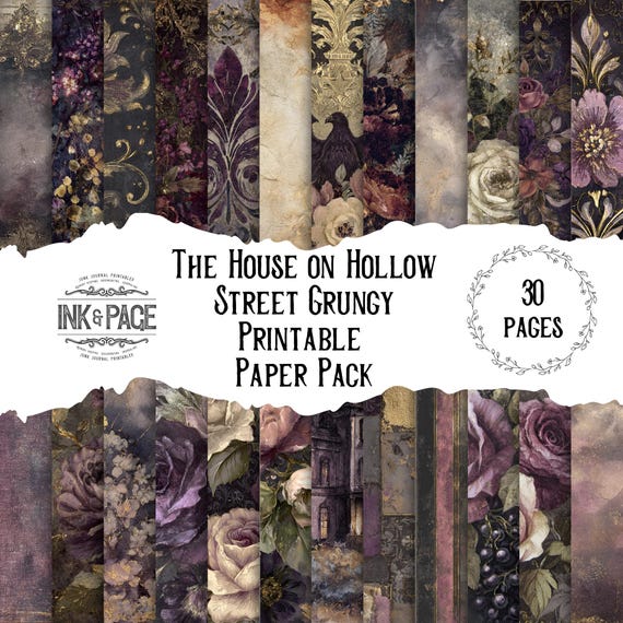 House on Hollow Street Paper Pack | Gothic Junk Journal Backgrounds | Grungy Vintage Collage Pages | Haunted House Scrapbook Paper