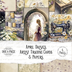 April Daisies Artist Trading Cards ATC imprimable Junk Journaling Ephemera, vintage Spring Digital Download Shabby Chic Bullet Journal Paper