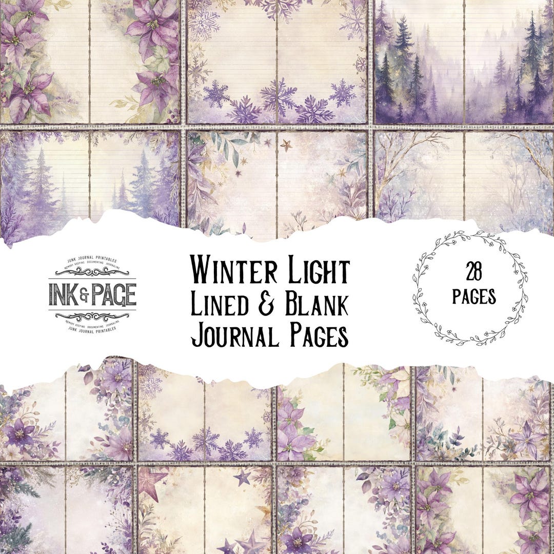 Winter Light Lined & Blank Junk Journal Pages Grungy Snowflake Page ...