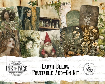 Earth Elemental Junk Journal Printable Ephemera Add On Kit Astrological Nature Pockets Digital Download Tags Envelopes Lined Page Scrapbook