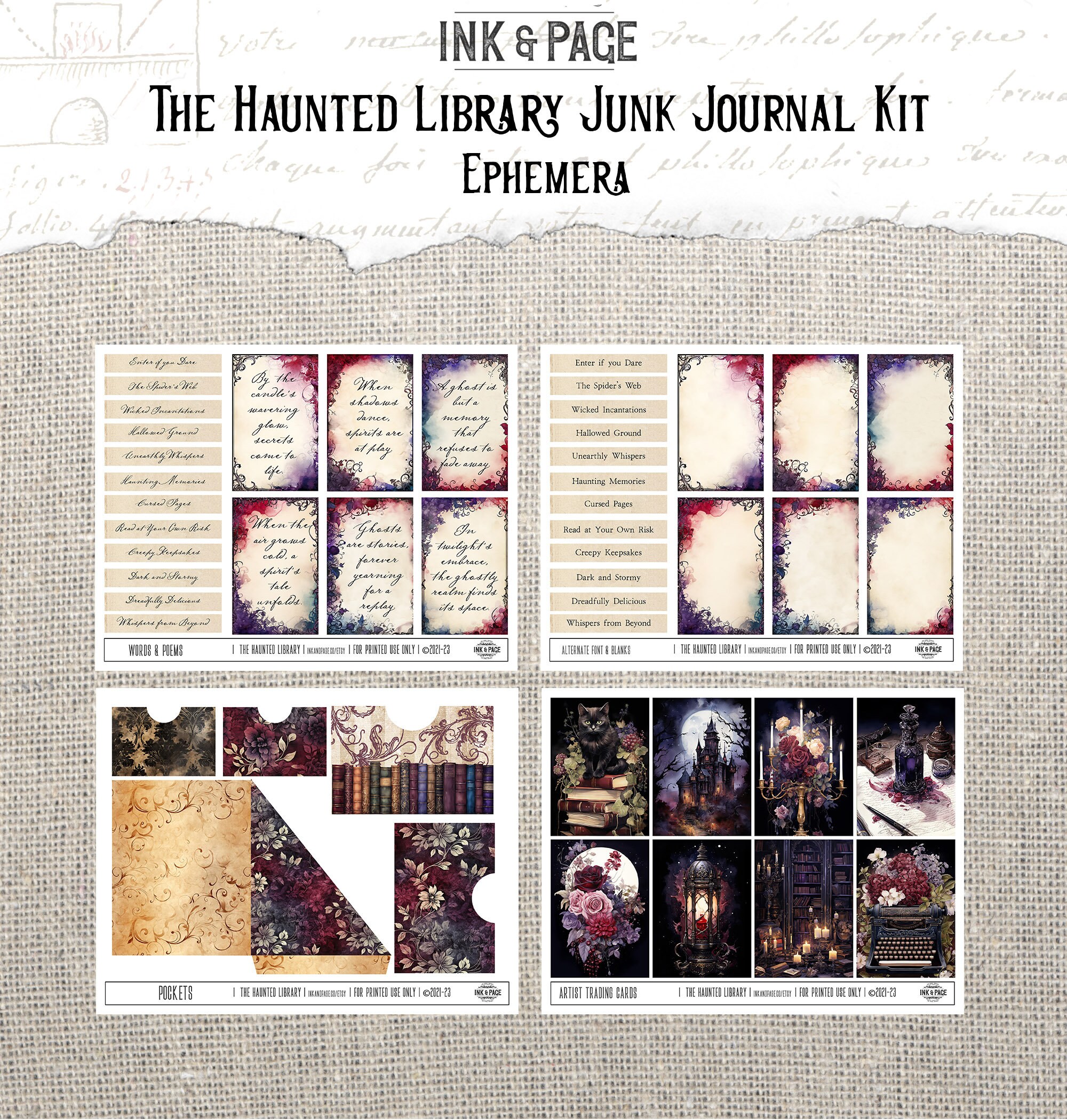 Haunted Library Junk Journal Printable Kit Halloween Digital Download ...