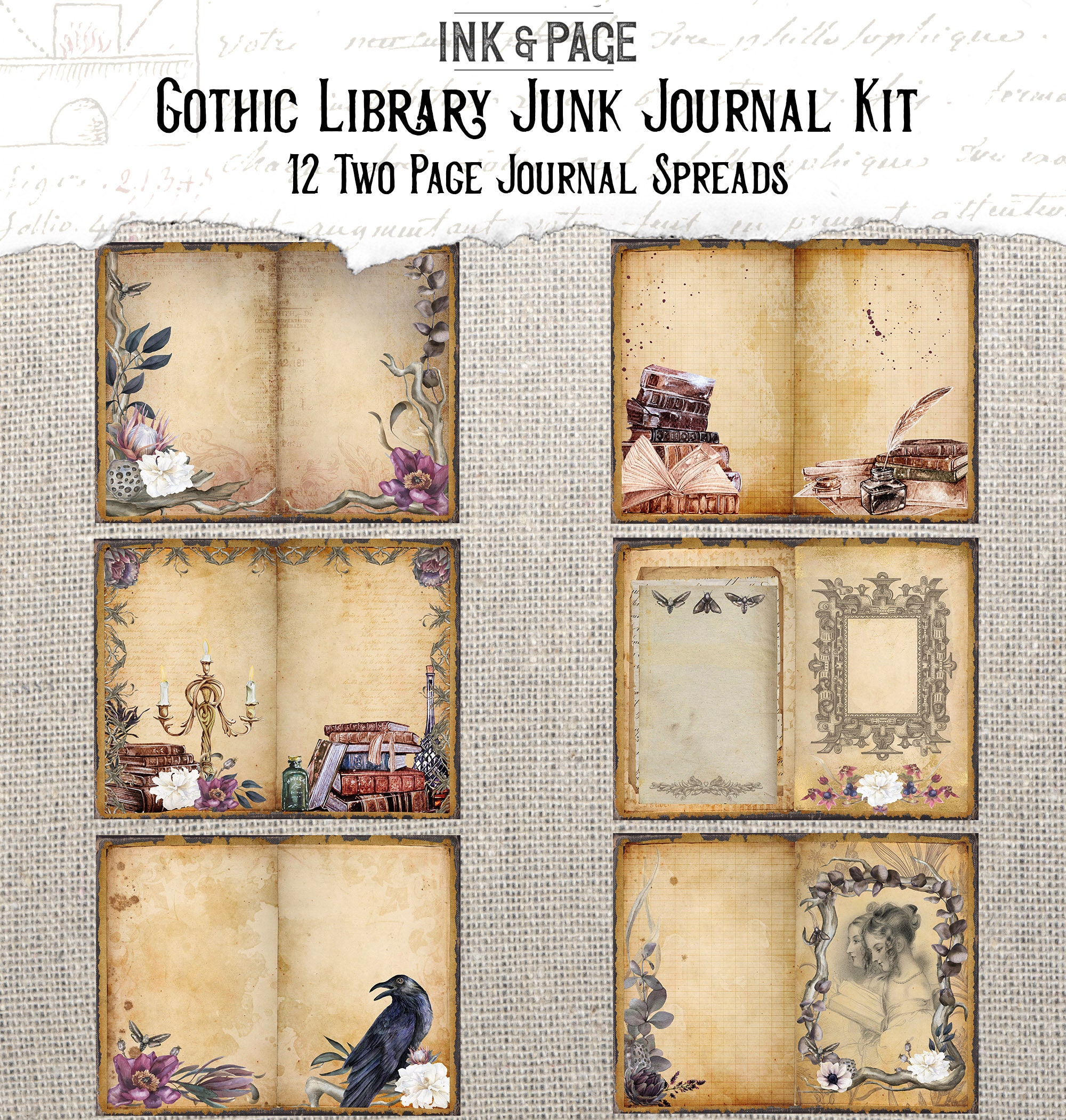 Gothic Library Printable Junk Journal Kit, Dark Academia, Digital ...