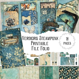 Verdigris Steampunk Printable Folio Copper Patina Junk Journal Folder Laboratory Digital Download