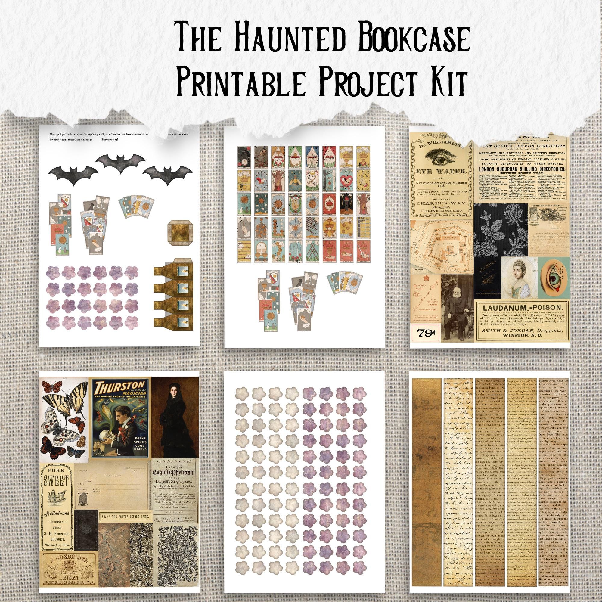Haunted Bookcase Junk Journal Kit | Gothic Halloween Ephemera, Grungy ...