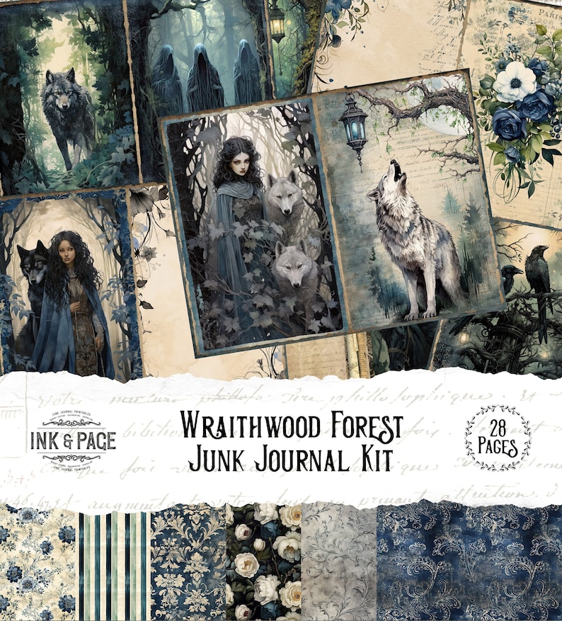 Wraithwood Forest Junk Journal Printable Kit Gothic Woodland Digital Download Dark Forest Haunted Halloween Scrapbook Ephemera Vintage Bujo image 1