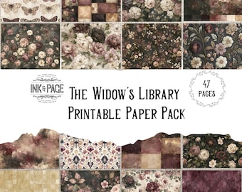 The Widow's Library  Paper Pack | Dark Academia Printable Papers & Ephemera | Gothic Digital Download