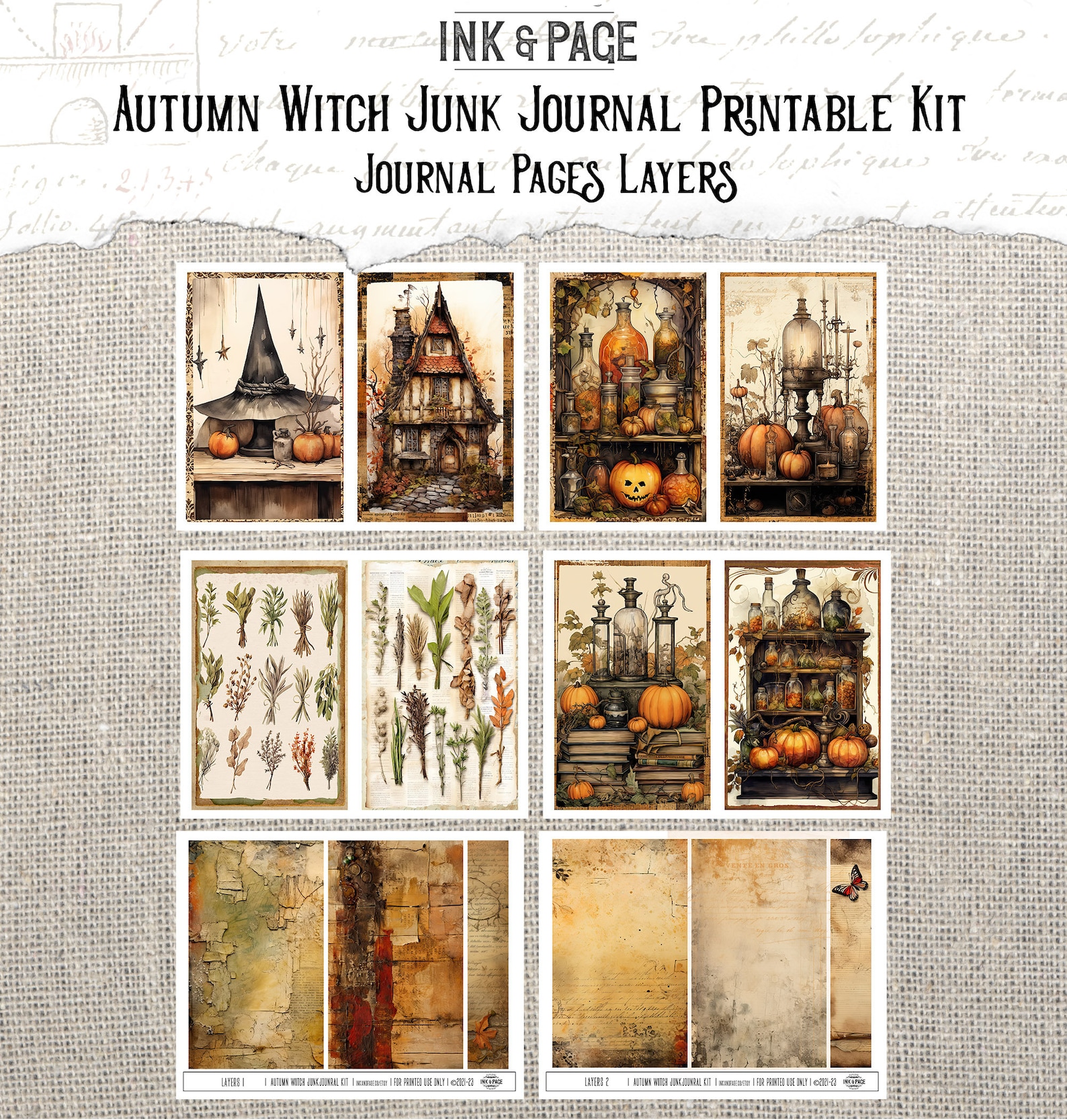Autumn Witch Junk Journal Printable Kit Halloween Ephemera Collage ...