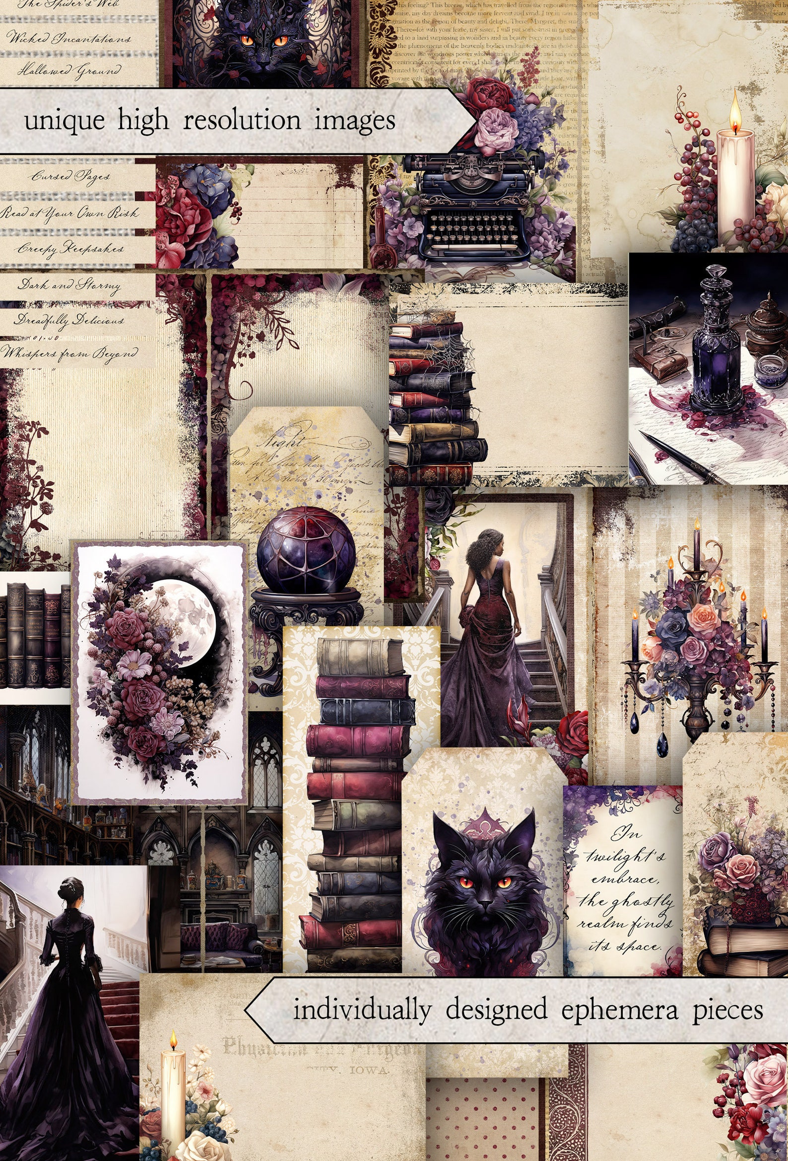 Haunted Library Junk Journal Printable Kit Halloween Digital Download ...