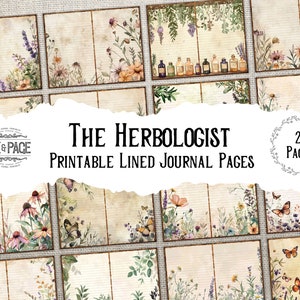 El herbólogo imprimible página forrada Diario basura Descarga digital Boticario Scrapbook Papel Bruja verde Vintage Naturalista Bullet Journal