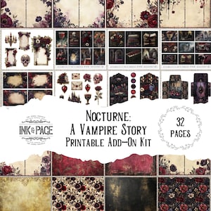 Nocturne: A Vampire Story Add-On Afdrukbaar Ephemera Junk Journal Kit Gothic Halloween Digitale Tags Horror ATC's Fantasy Enveloppen Kaarten