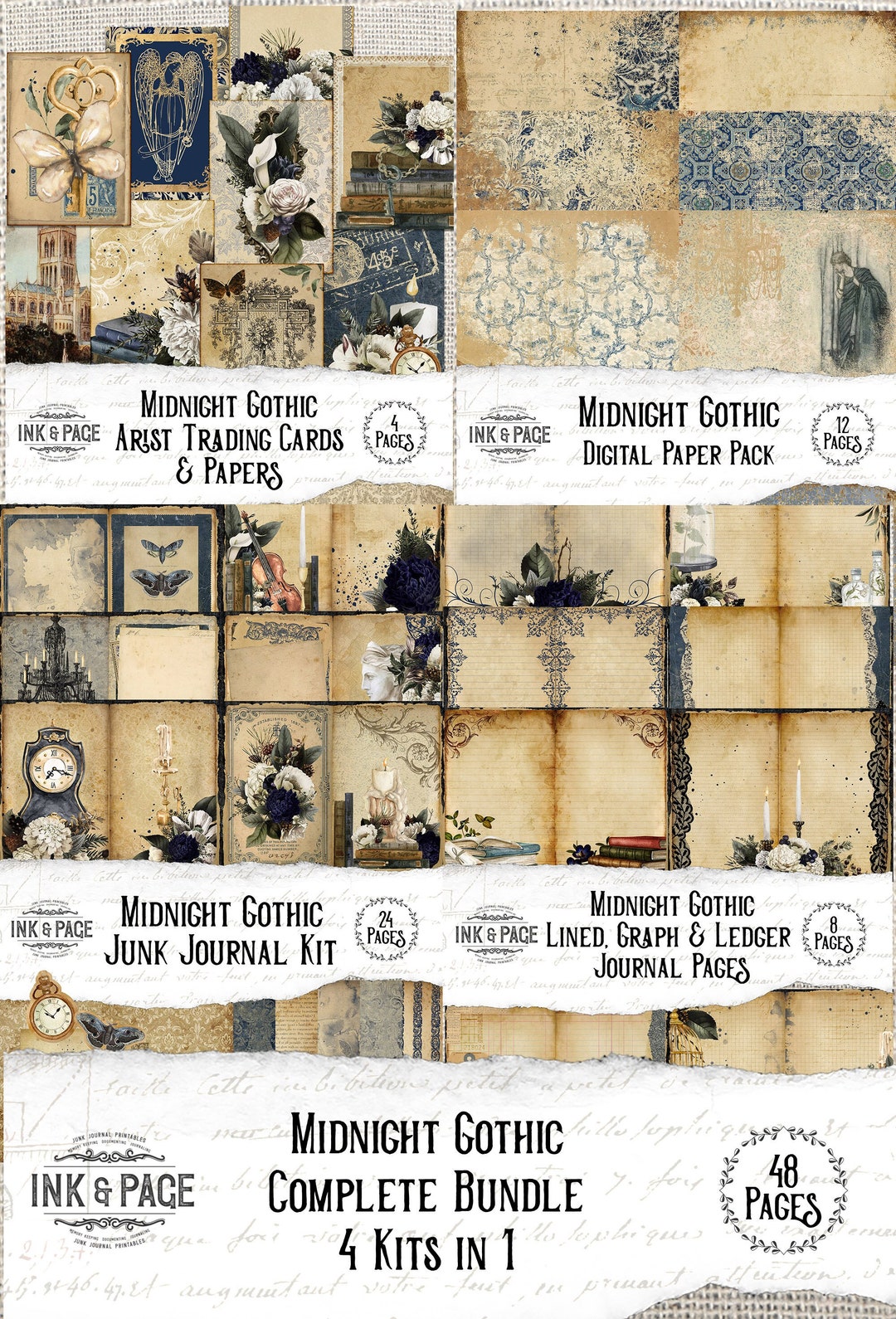 Midnight Gothic Printable Junk Journal Bundle Digital Download Ephemera ...
