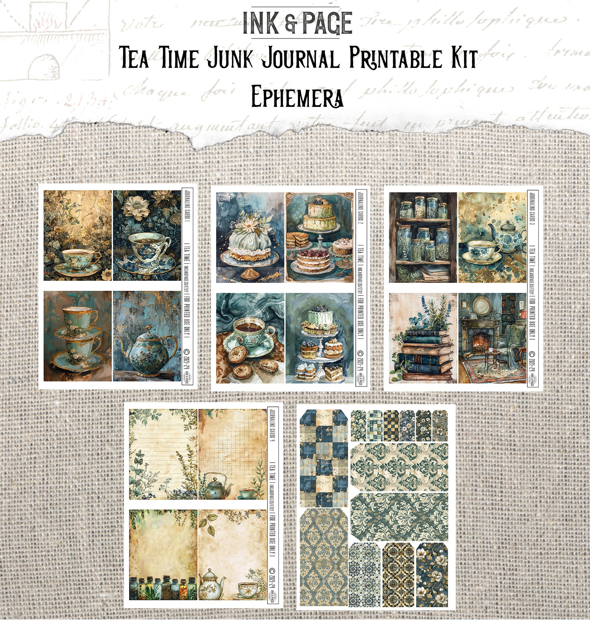 Tea Time Junk Journal Printable Kit Tea Party Digital Download Vintage ...