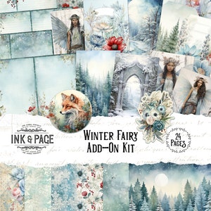 Hada de invierno imprimible Ephemera Junk Journal Bolsillos Descarga digital Etiquetas Winter Forest Scrapbook Papers Whimsical Fantasy Bullet Journal