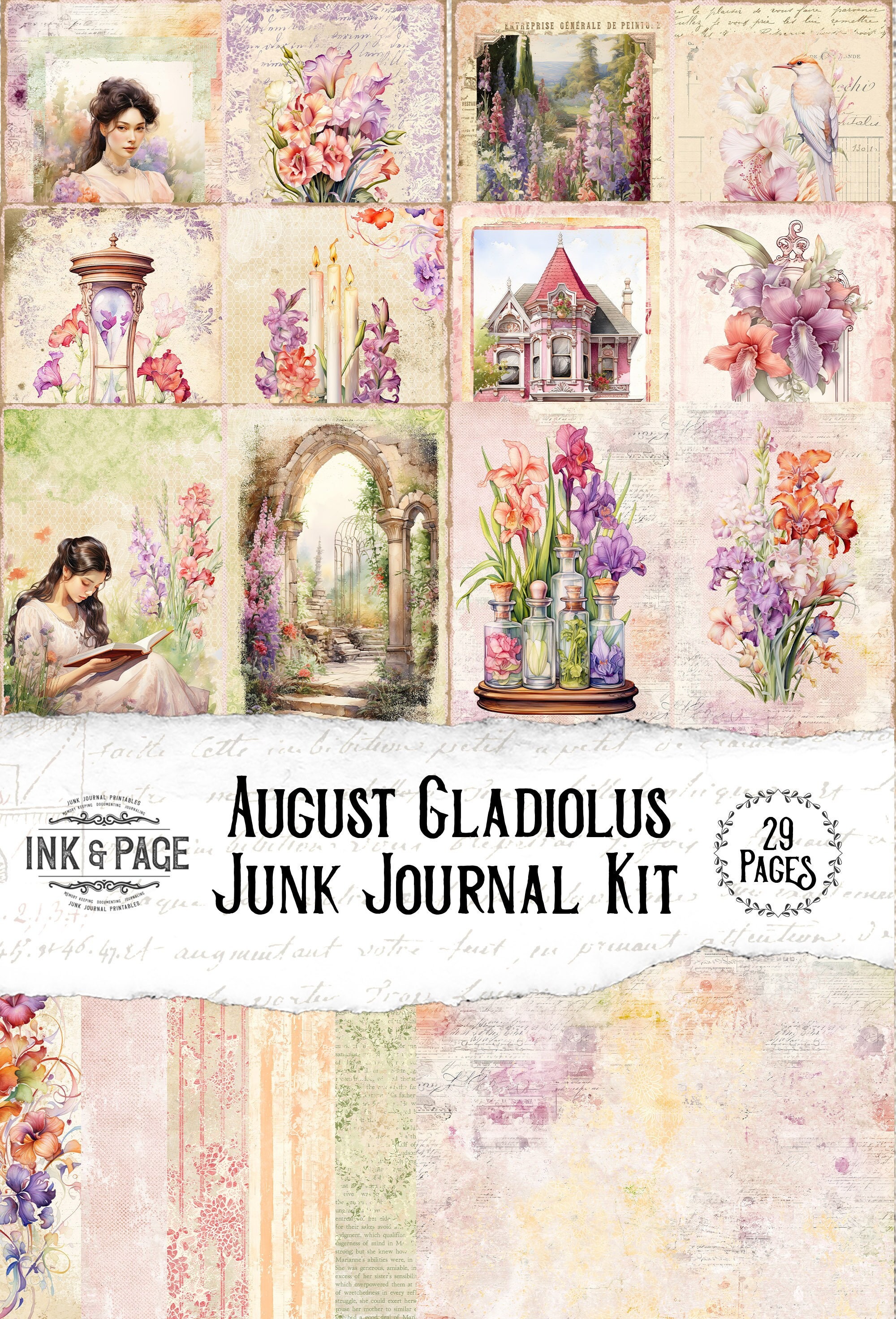 August Junk Journal Printable Kit Shabby Chic Scrapbook Paper Vintage  Journaling Supplies Bullet Journal Monthly Spread Birthday Gift Bujo 