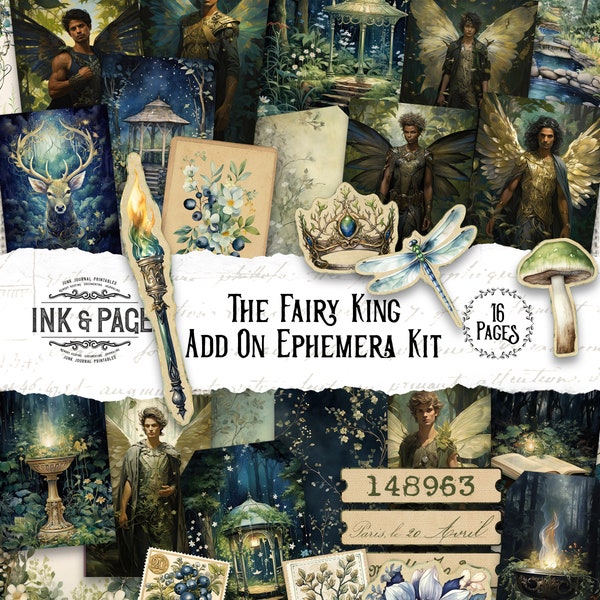 The Fairy King Printable Ephemera Add-On Kit Male Fae Digital Download Fantasy Printable Scrapbook Paper Enchanted Woodland Embellishments