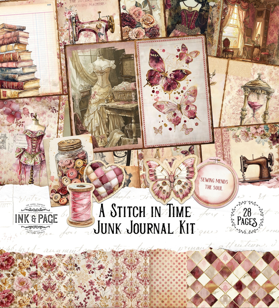 Stitch in Time Junk Journal Printable Kit Vintage Sewing Digital ...