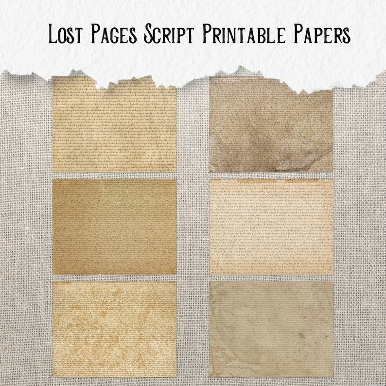 May include: Six printable paper textures with a distressed, aged look. The papers have a light brown color with a subtle pattern of lines and dots. The papers are arranged in a grid pattern on a beige background.