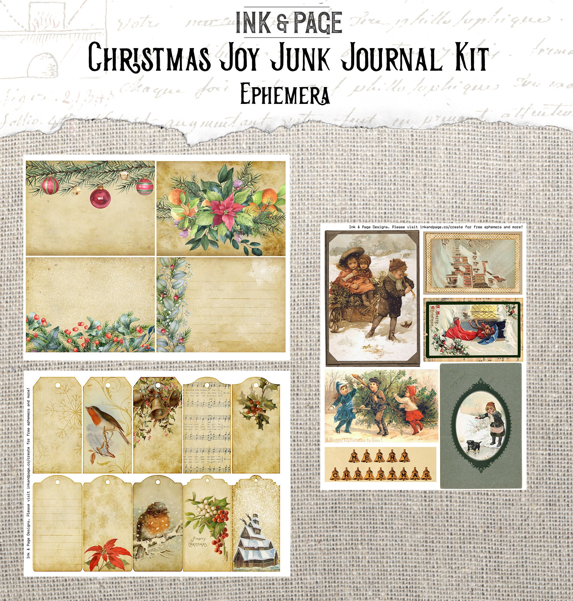 Christmas Joy Junk Journal Kit Printable Holiday Ephemera - Etsy