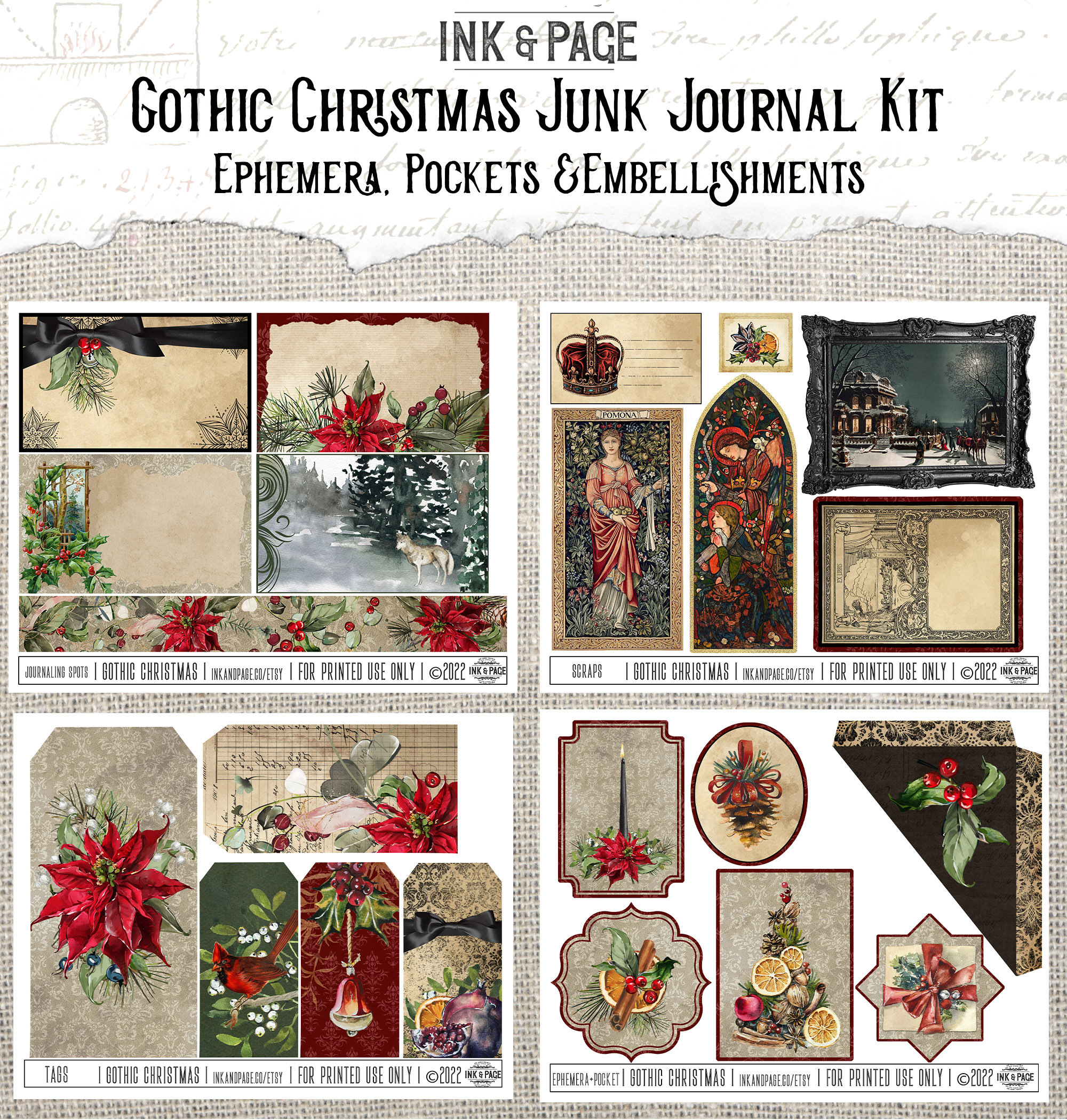 Gothic Christmas Junk Journal Printable Kit Vintage Winter - Etsy Australia