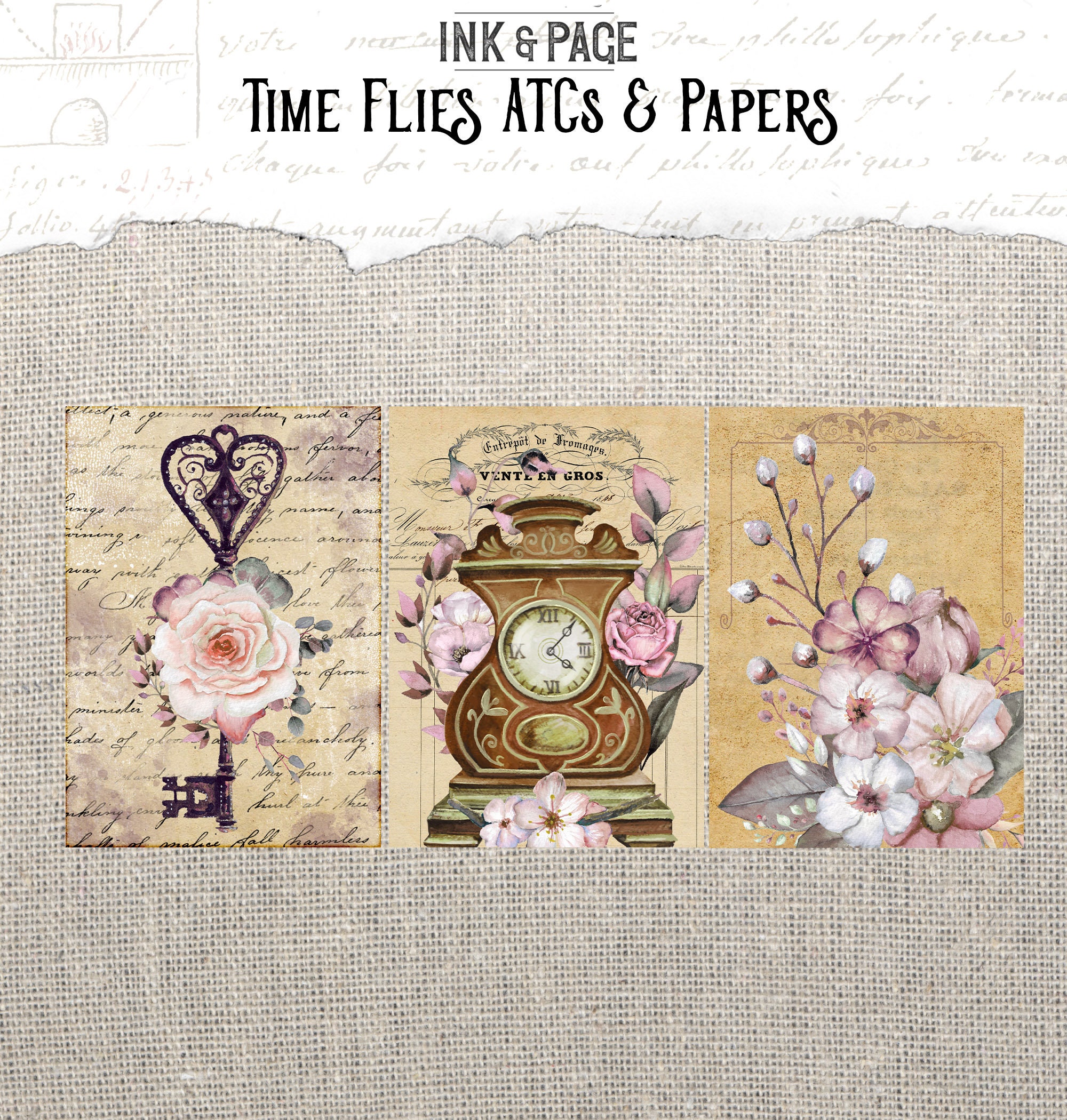 Printable Pink Floral Atcs Time Flies Junk Journal Ephemera - Etsy
