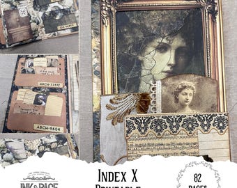 The Archivist Index X Folio Junk Journal Kit Dark Academia Printable Ephemera, Antique Papers File Folder Journal Mysterious Library Lapbook