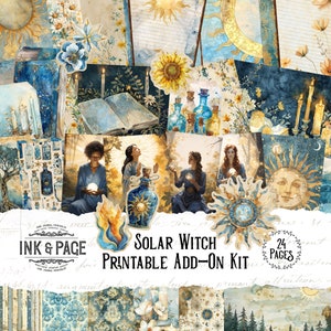 Solar Witch Add-On Printable Ephemera Junk Journal Kit Celestial Tags Vintage ATCs Sun Stars Bullet Journal Nature Scrapbook Paper Sunflower