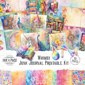 Whimsy Junk Journal Kit imprimible Bright Rainbow Ephemera ATCs Descarga digital Magical Scrapbook Fantasy Collage Paper Happy Bullet Journal