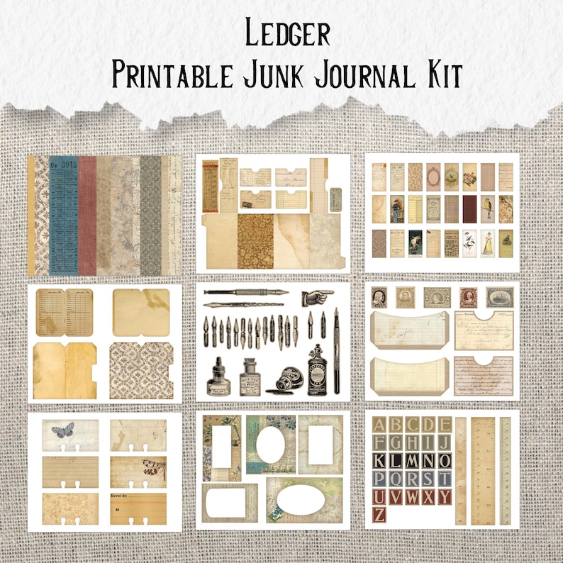 LEDGER Huge Junk Journal Printable Kit | Antique Journal Kit ...