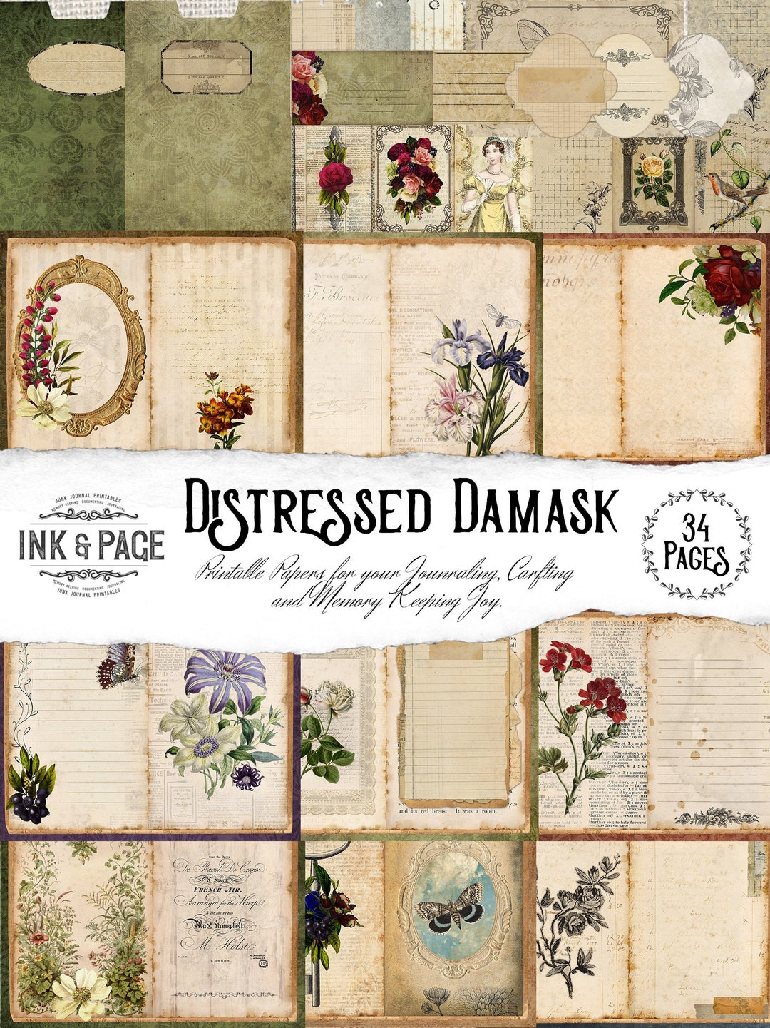 Floral Junk Journal Printable Kit Vintage Ephemera Digital - Etsy Australia