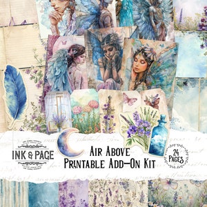 Air Elemental Add-On Ephemera Junk Journal Afdrukbare Kit Vier Elementen Digitale Download Fairy Scrapbook Natuur Zakken Bullet Journal Tags