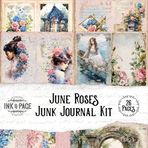 Junho lixo diário kit para impressão rosa mês de nascimento download digital vintage coisas efêmeras verão chique scrapbook papel cottagecore diário